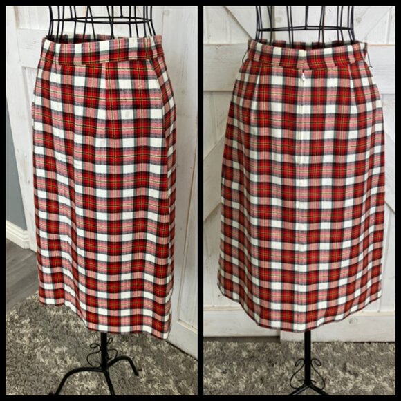 60s Vintage Junior Accent Red White Black Tartan Plaid Mod Jacket Skirt Suit Set - Picture 6 of 15